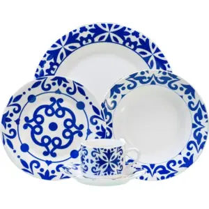 Bengoa 30-piece porcelain tableware set for 6 Mediterranean blue white