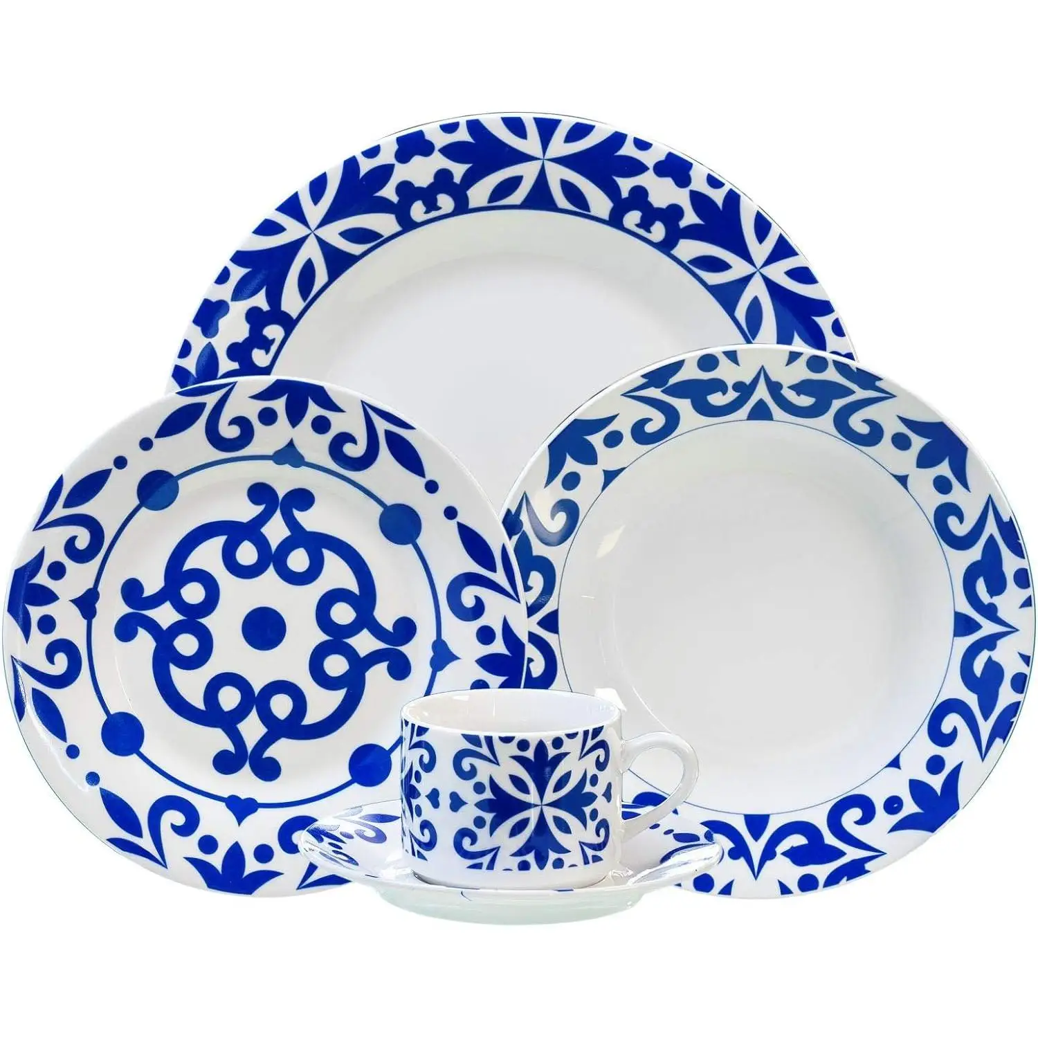 Bengoa 30-piece porcelain tableware set for 6 Mediterranean blue white