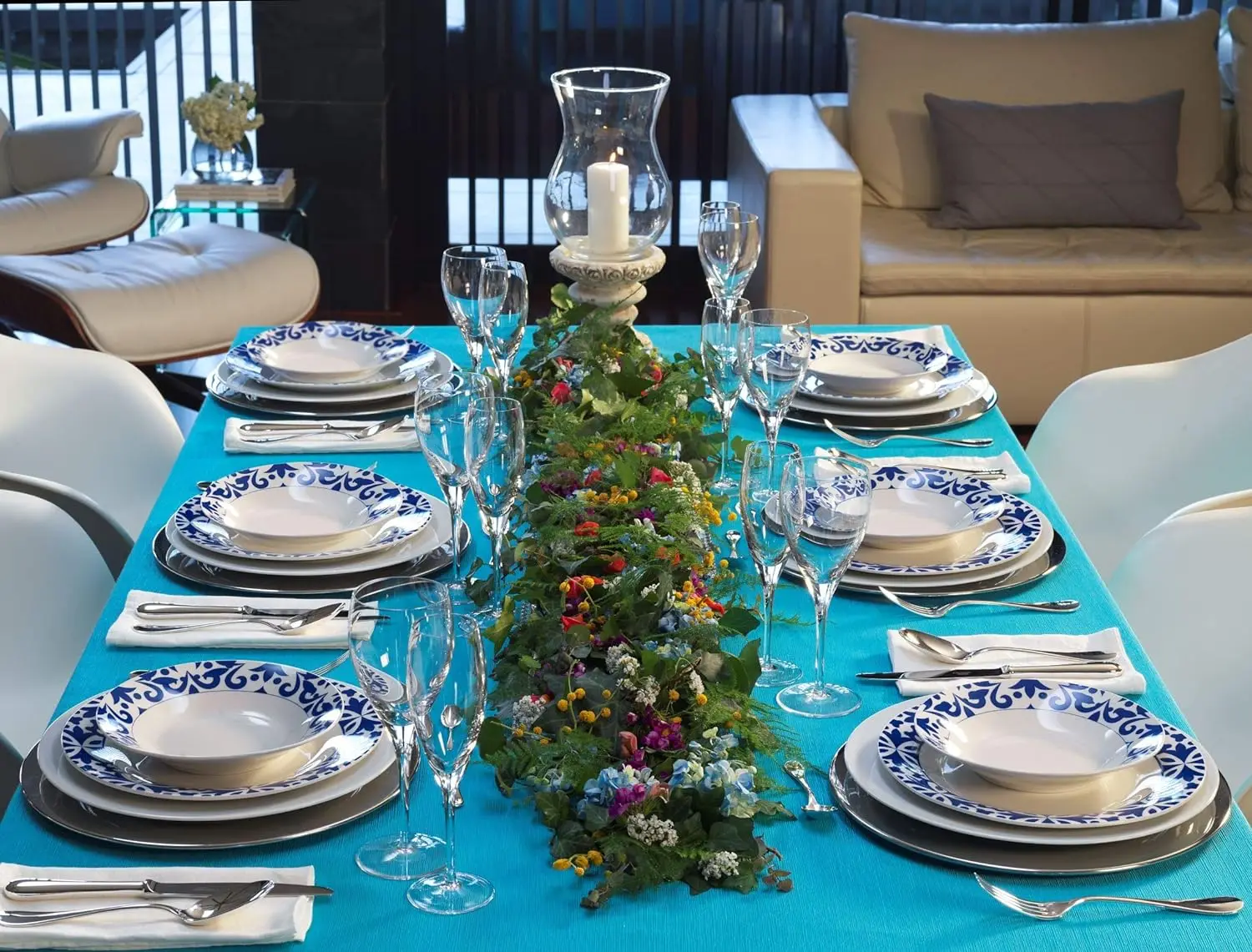 Bengoa 30-Piece Porcelain Tableware Set for 6 – Mediterranean Blue & White - Image 7
