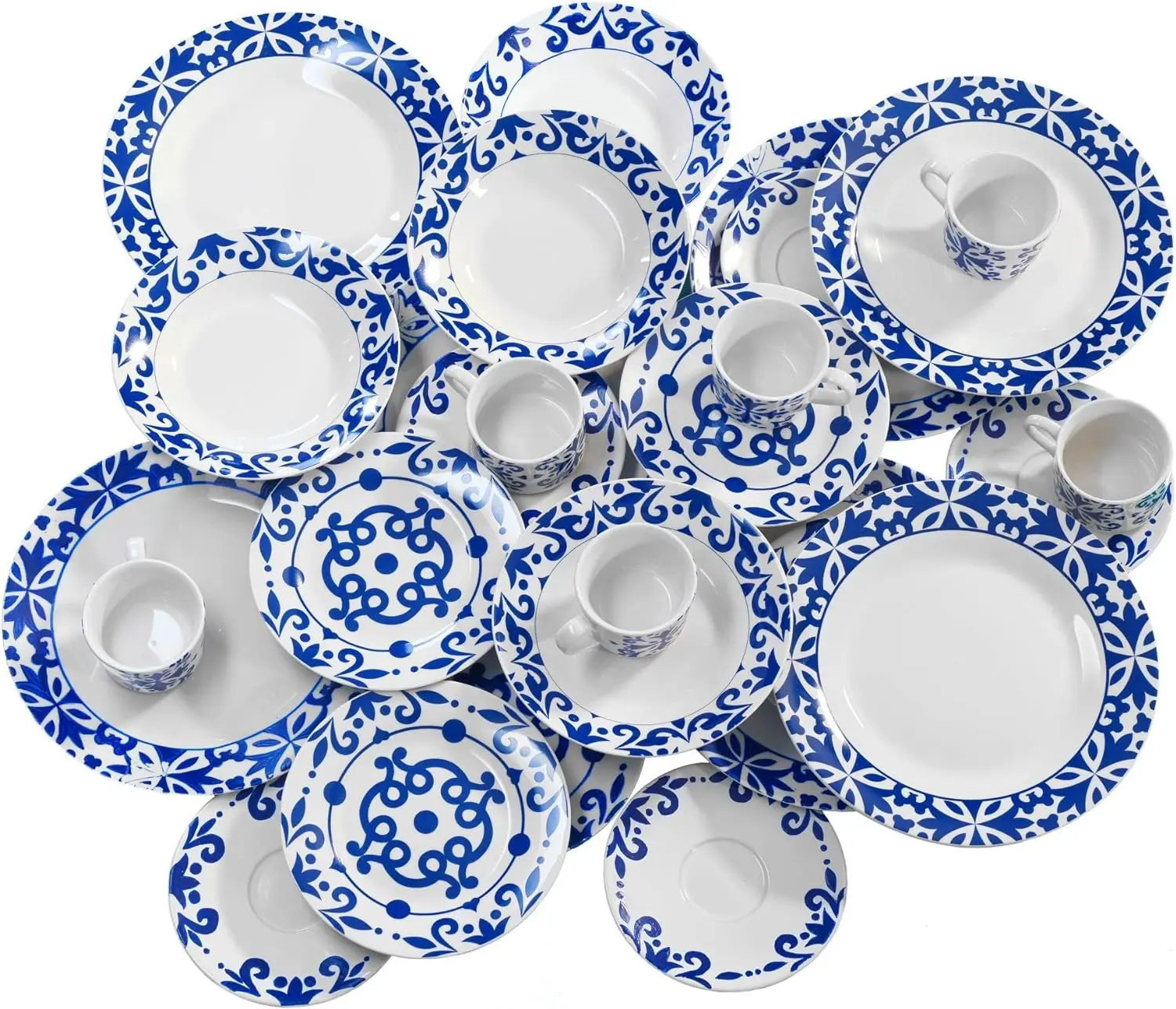 Bengoa 30-Piece Porcelain Tableware Set for 6 – Mediterranean Blue & White - Image 8