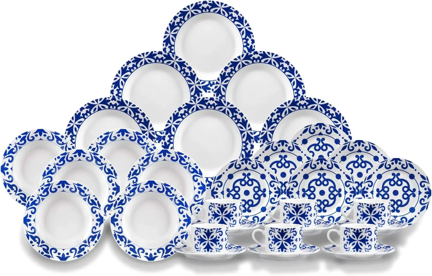 Bengoa 30-Piece Porcelain Tableware Set for 6 – Mediterranean Blue & White - Image 2