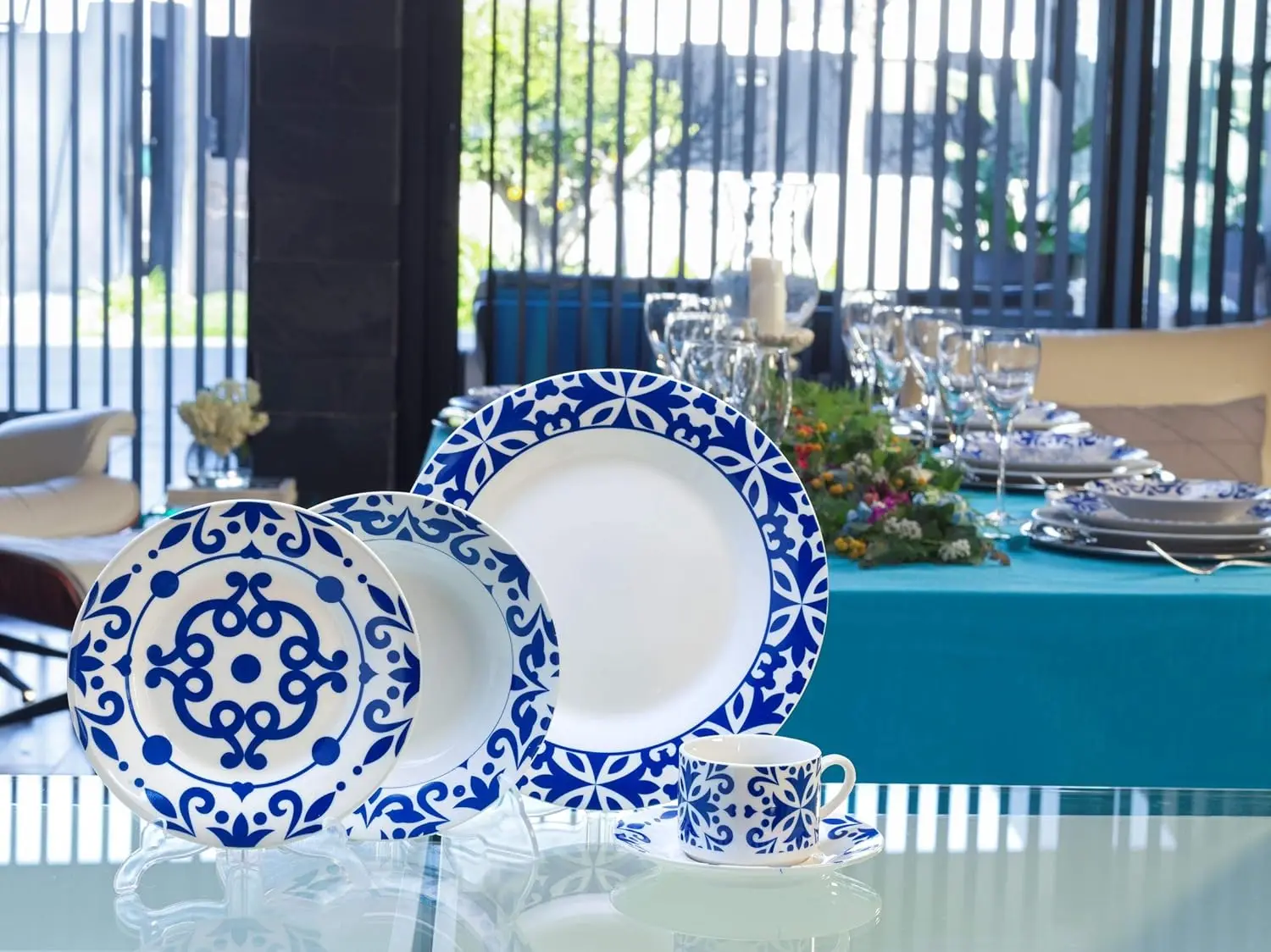 Bengoa 30-Piece Porcelain Tableware Set for 6 – Mediterranean Blue & White - Image 4