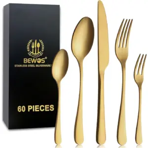60-piece gold stainless steel cutlery set for 12 person