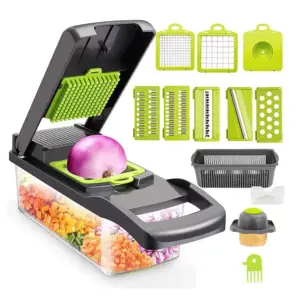 multi-function mandoline vegetable cutter and chopper with container