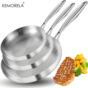 Kemorela 5-ply stainless steel frying pan set 3 pieces induction compatible